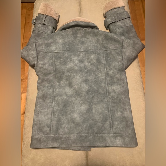 Missguided Womens Cloud Gray Faux Leather Fur Biker Aviator Jacket Coat Size 4 - Picture 8 of 8